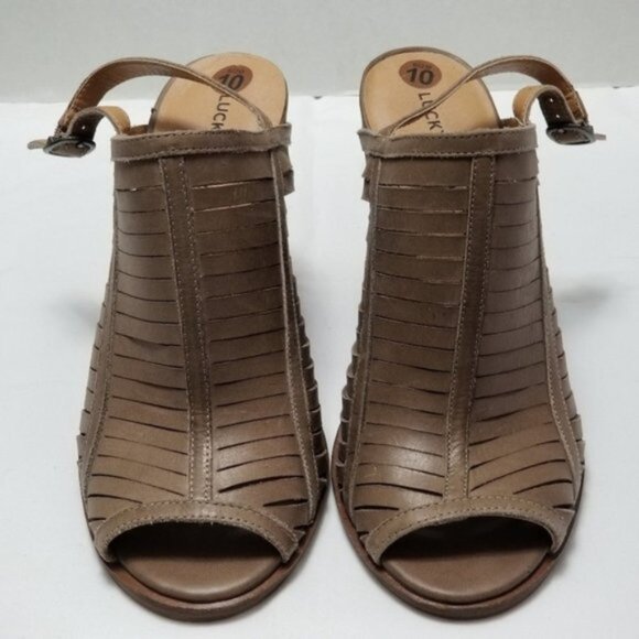 Lucky Brand Lialor Tan Cutout Slingback Sandals Size 10 4.25" Block Heel - Picture 2 of 9